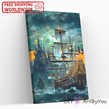 Castle Ship Paint By Numbers Kit Framed Beginner Acrylic Painting Art Canvas Set