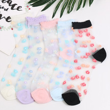 5 Pair Women Sheer Floral Lace Mesh Socks Summer Hosiery Ankle Socks Sweet Retro