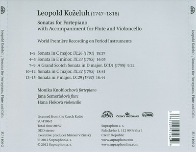 LEOPOLD KOZELUH: SONATEN FÜR FORTEPIANO, FLUTE & CELLO NEUE CD