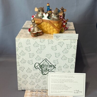 Vintage Charming Tails Figurine Mouse Fitz Floyd Christmas Family Picnic Basket