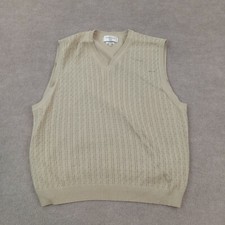 Vtg IZOD International Tours Sweater Vest Mens Large Beige V-Neck Pullover Golf
