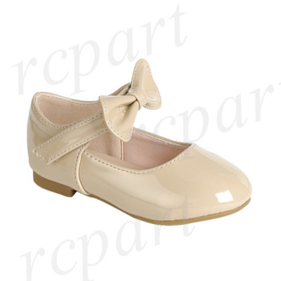 New girl's kids buckle closure Beige synthetic patent flower girl dress  shoes