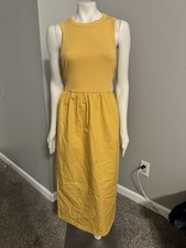Old Navy Sleeveless Knit High Neck Ribbed Top Yellow Midi Dress NWT Size 2X Plus
