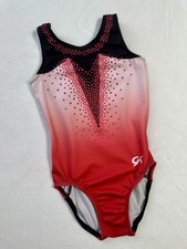 GK ELITE Leotard Gymnastics GLITZ  GLAM Tank RED  BLACK Sparkle GEM Look CM