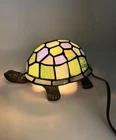 Tiffany Style Stained Glass Turtle Lamp •Blue Green Mosaic Shell VTG Accent lite