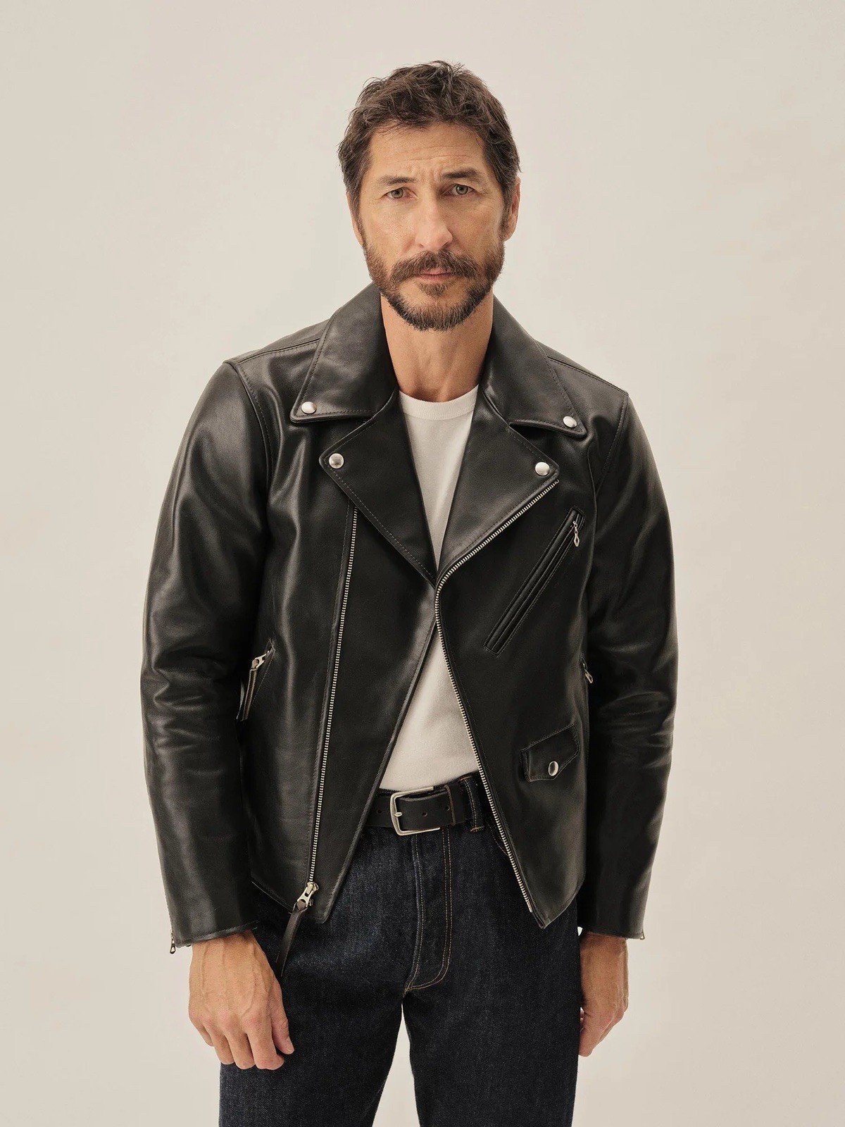 Buck Mason Black Leather Bruiser Moto Jacket Large