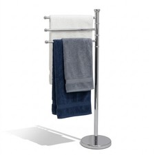 Freestanding Towel Rack 87cm Stainless Steel Stand 3 Swivel Arms Weighted Base