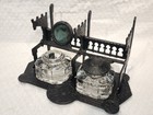 Antique 1880s Cast Iron And Glass Eastlake Double Inkwell & Letter Holder Stand — photo 5