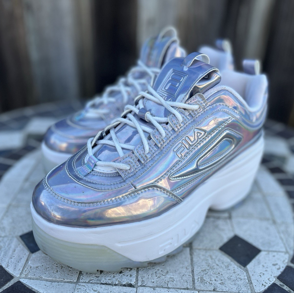 Silver/ White Sz. 9.5 Wedge Soles