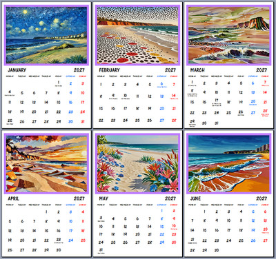 2027 Strände Kunst Kalender Wandbehang jeden Monat A4 Format matt Karte Geschenk Urlaub