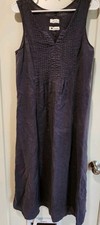 Malvin Women's Blue Gray 100% Linen V Neck Sleeveless Maxi Dress L Pockets