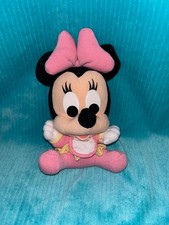 Vintage Disney Mattel Arco Baby Minnie Mouse Bib Rattle Doll Plush Toy 9 1/2"