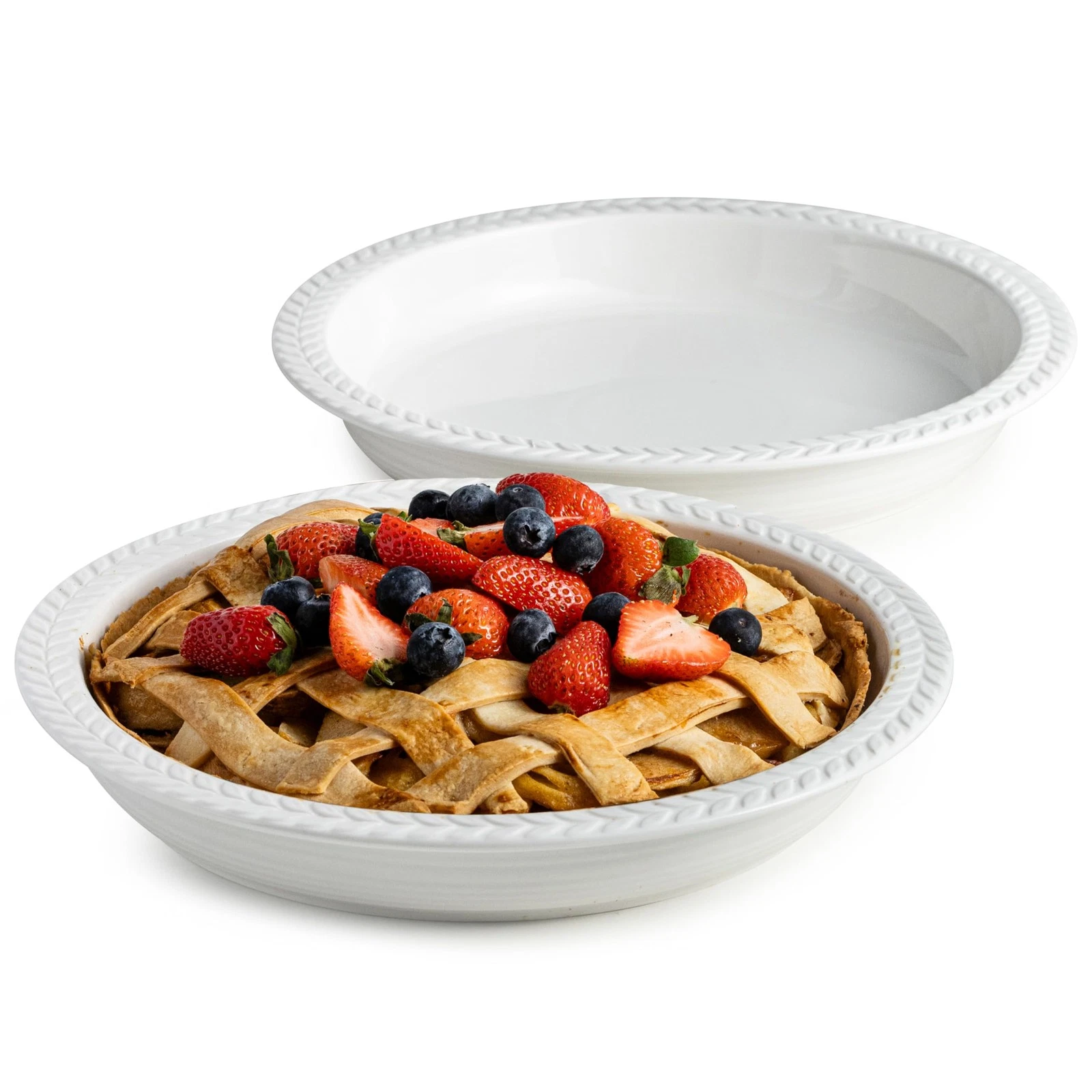 Ceramic Pie Pan Set of 2, 11 inch Round Baking Dish, Porcelain Pie Plate, Non...