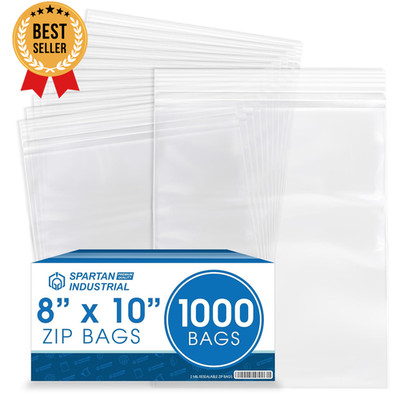 1000 Clear Reclosable Zip Lock Bags 8x10 Inch 2 Mil Quart Plastic Poly Resealabl