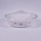 Vintage MCM GLASBAKE ATOMIC STARBURST Milk Glass Serving Casserole Dish With Lid