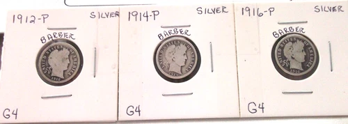 1912 / 1914 / 1916 PHILADELPHIA BARBER SILVER DIMES IN GOOD CONDITION