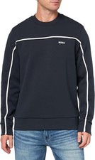 Hugo Boss Mens Iconic Logo Crewneck Pullover Sweatshirt Navy Blue Dust Top New