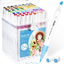 Ohuhu Markers for Adult Coloring Books: 64 Colors Art Markers Dual Brush Chisel