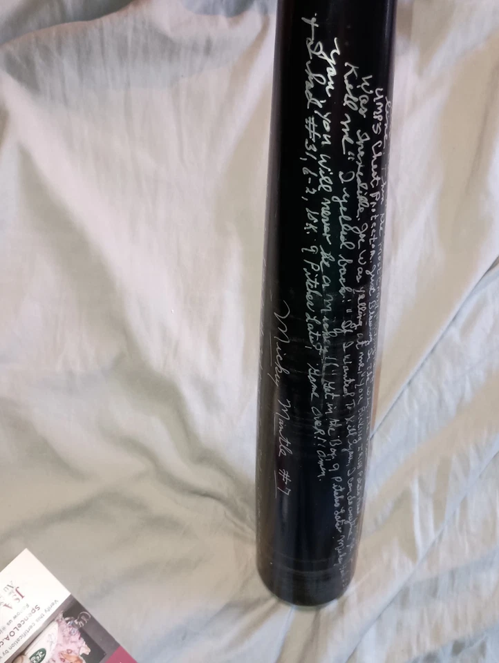 Murciélago Estadístico Firmado Denny Mclain 8 Inscripciones Mickey Mantle 535 Homerun Story JSA Foto 4 de 4