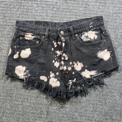 Levi s Denim Shorts Women's 30 Black Bleach Splatter High Rise Button Fly