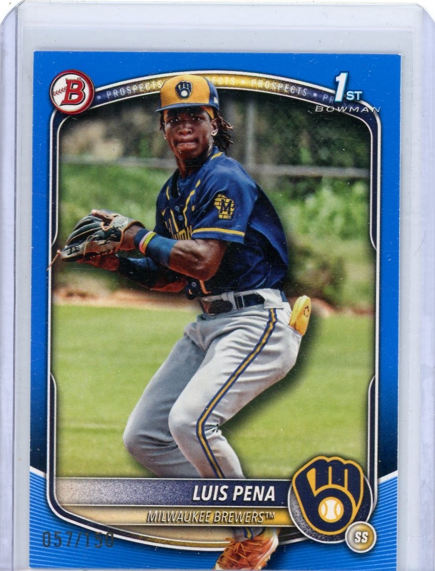 2025 Bowman - LUIS PENA - Blue Border Parallel #57/150 1st RC Milwaukee Brewers