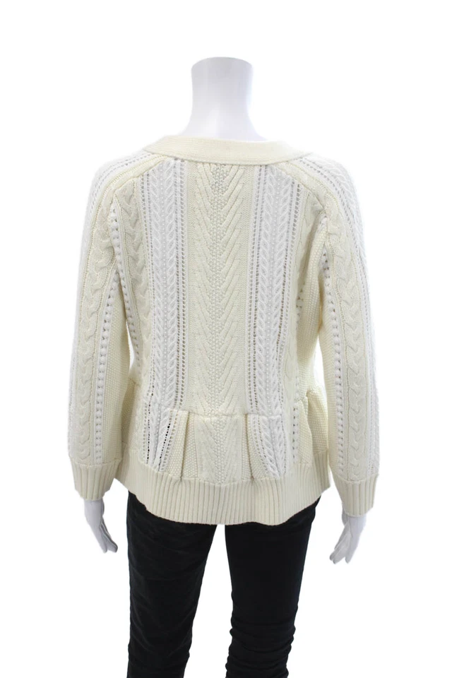 Море Нью-Йорк женщин крючком отделки кабель вязаный кардиган свитер белый размер дополнительный Sm - Изображение 3 из 4