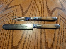 NICE ORIGINAL CIVIL WAR ERA BONE HANDLE CUTLERY SET, 