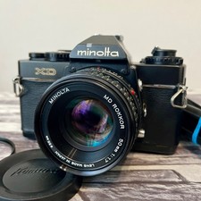 MINOLTA XD SLR 35mm Film Camera Black w/ MD ROKKOR 50mm F1.7 Lens From Japan