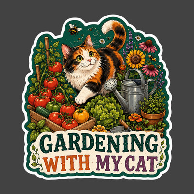 Cat Sticker Vinyl Decal Gardening With My Cat Garden Lover Cat Mom Gift