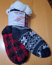 New MUK LUKS Womens 2-Pair Cabin Socks Sherpa Lined Non-Skid Slipper L/XL 8-10