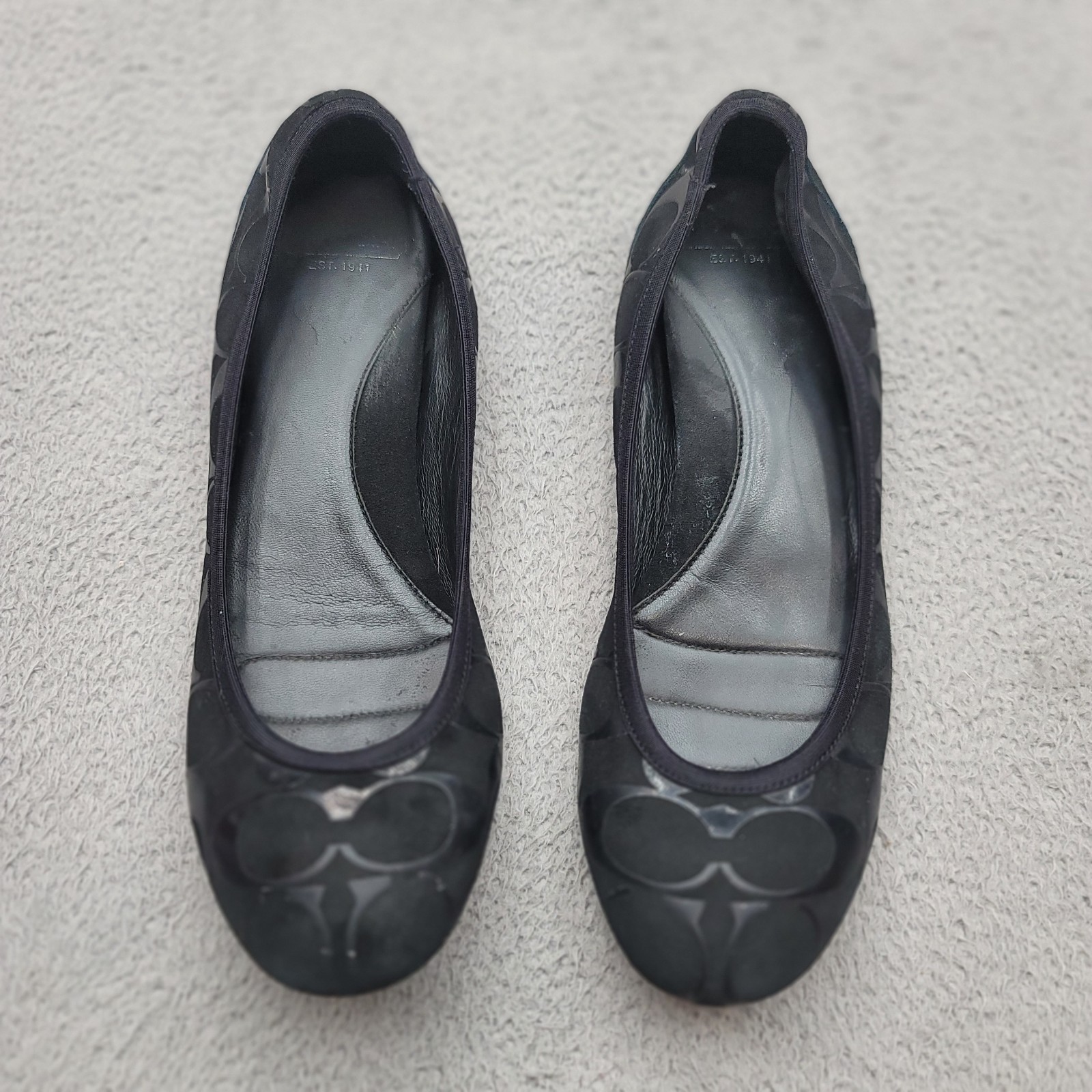 Coach Flats Womens 7B Black Aria Suede Signature C Logo Ballet Shoes-image