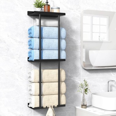 Towel Rack for Bathroom, Wall Mounted Vertical Rolled Towel Storage Organizer...