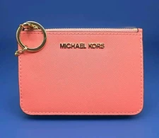 Michael Kors Grapefruit Pink Jet Set Travel Coin Pouch ID Key Holder Wallet HTF 