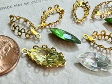 Vintage 7 x 14mm Prong Bezel Set Faceted Glass Navette Stone Cabs Findings 6