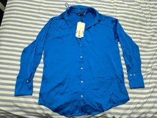 Camicia blusa Zara Join Life in raso di poliestere con bottoni - blu - taglia XS con etichette