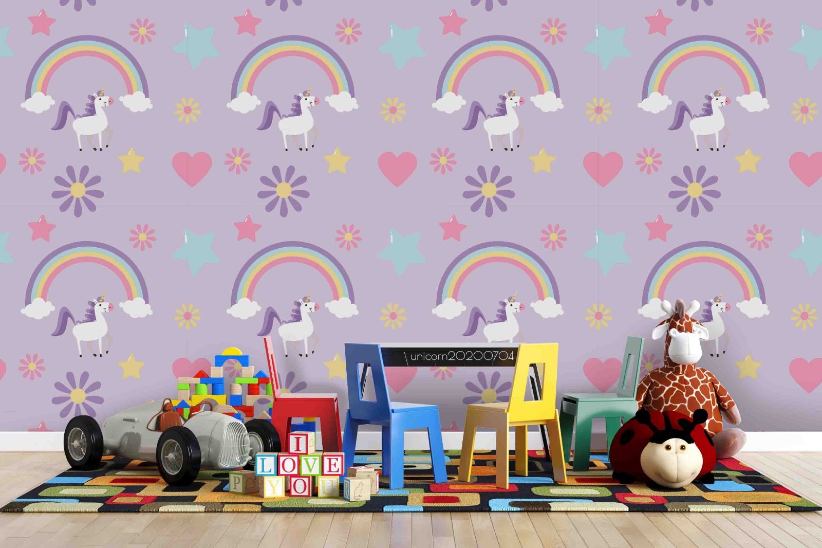 3D Unicorns Rainbow Cartoon Pattern Wall Murals Wallpaper Murals Wall Sticker 2