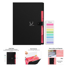 Accordion File Organizer with 5 Pockets and Labels for Documents A4 Letter Black