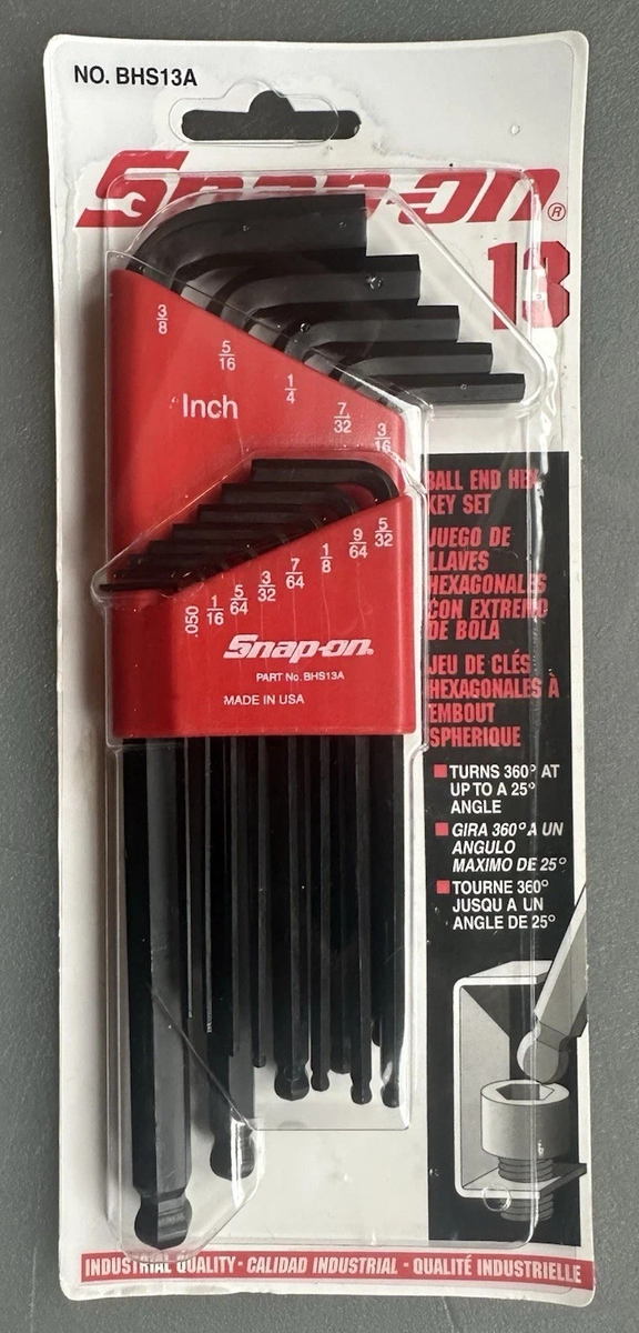 Snap-On 13 pc SAE L-Shaped Ball Hex Wrench Set BHS13A (0.05-3/8