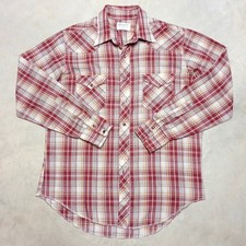 Vintage Wrangler Pearl Snap Made in USA Shirt Fits LARGE Plaid Cowboy Western