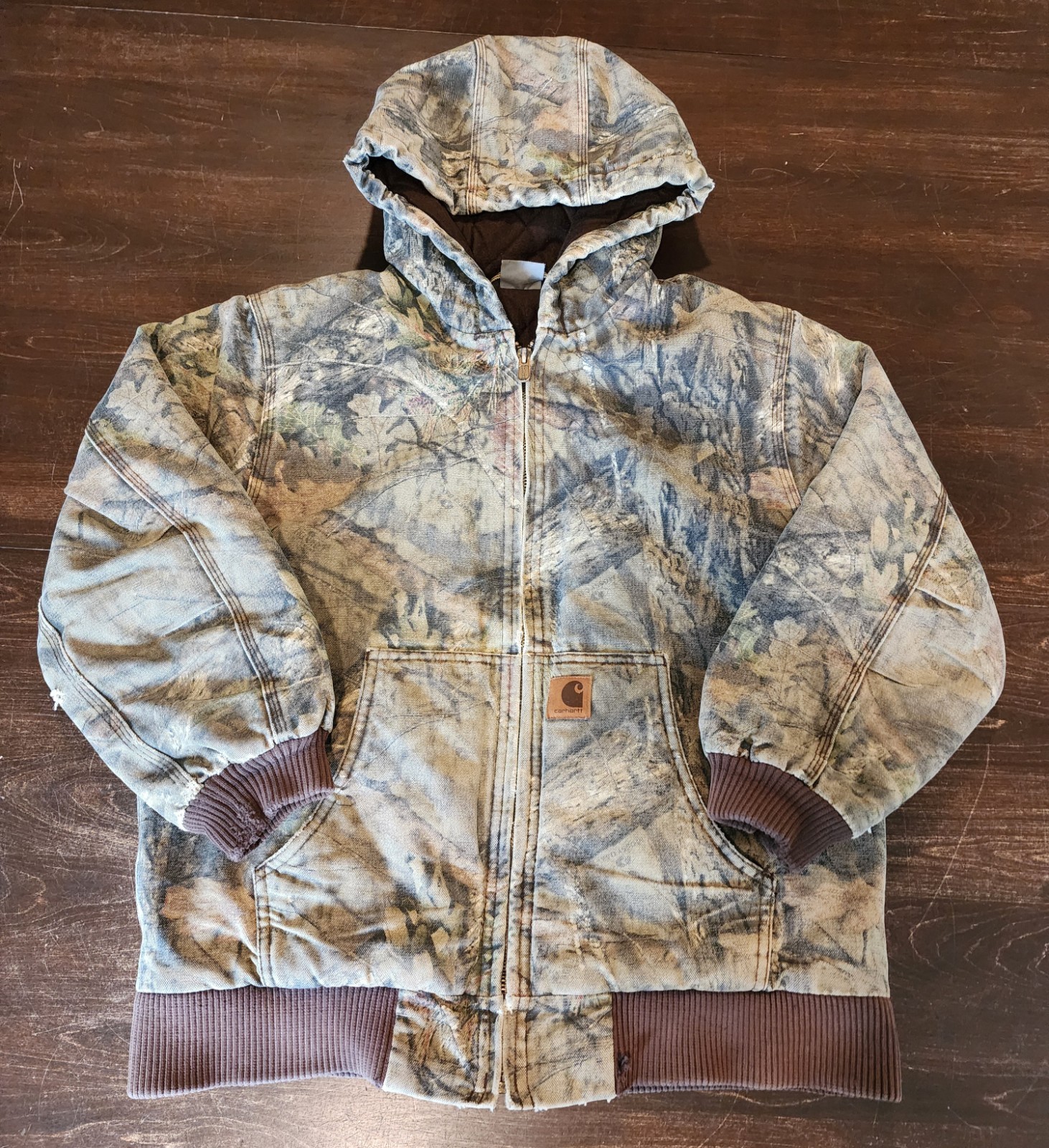 Carhartt Realtree Camo Canvas Hooded Quilt Lined Jacket Youth Size L (14-16)