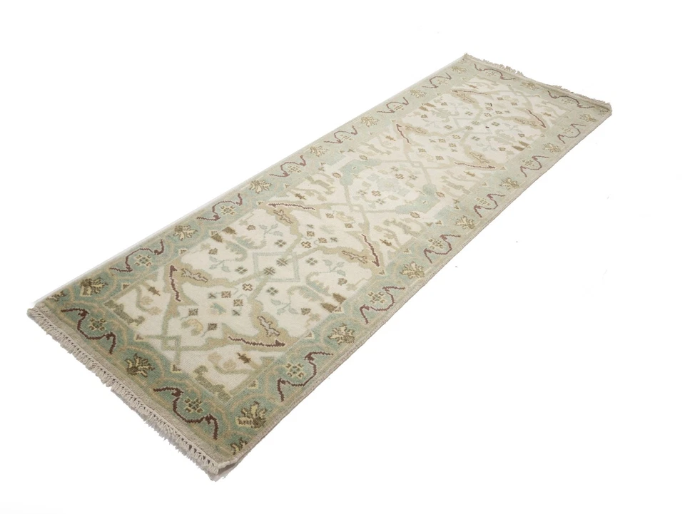 Hand-Knotted Muted Wool Oushak Oriental Runner Rug Floral Kitchen Carpet 3X8 - Image 4 of 4