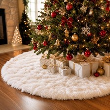 YEAHOME Christmas Tree Skirt, 48 Inch White Soft Faux Fur 48 inch,