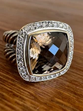 David Yurman Albion Diamond Smoky Quartz Sterling Silver&18K Ring size 5