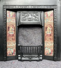 CAST IRON FIREPLACE / FIRE INSERT TILED VICTORIAN VICTORIAN ART NOUVEAU STYLE