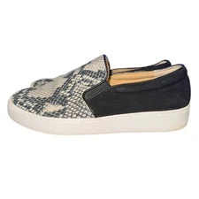 Vionic Midi Slip On Sneakers Women's Size 7 Black Gray Snake Print Leather Shoes