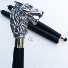 Nautical Handmade Solid Antique Brass wolf Designer Black wooden walking stick