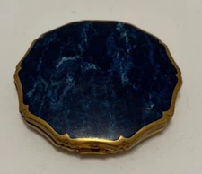 KIGU of LONDON Powder Compact Vintage Royal Blue Marbleized Lid England Unloaded