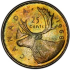 MS64 1968 25C Canada Silver Caribou 25 Cents PCGS Trueview- Rainbow Toned