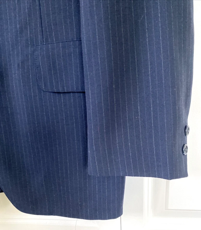 Vtg Retro 90s Brooks Brothers Navy Wool Stripe Blazer Sz 39 Jacket - Image 2 of 4