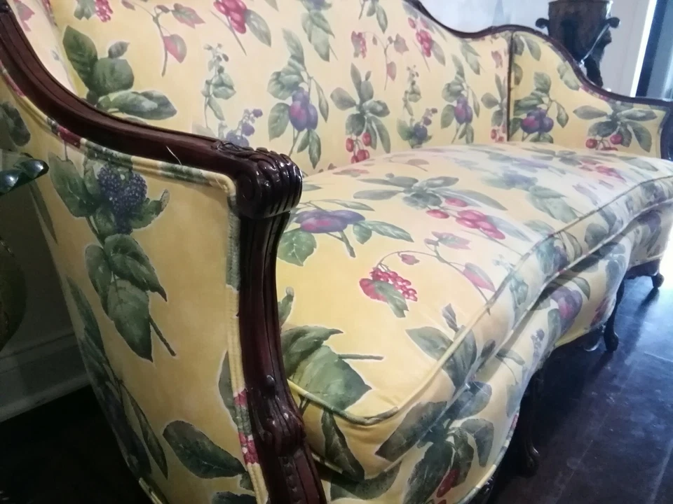 Антикварный винтажный двухместный диван/комната в стиле Людовика XV. Резная дубовая деревянная рама - Изображение 3 из 4